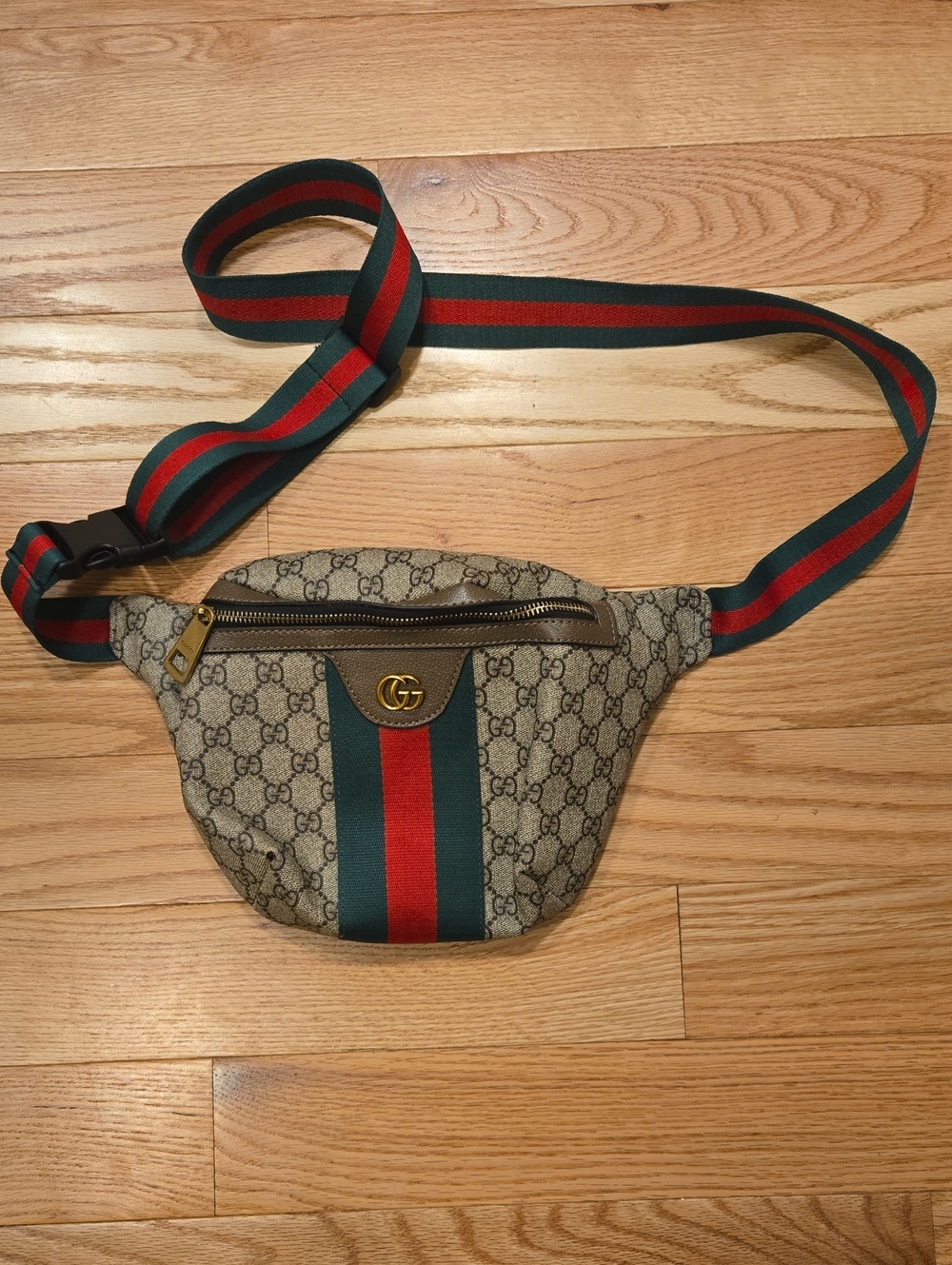 Fashion-Inspired Canvas Belt Bag with Green and Red Stripe